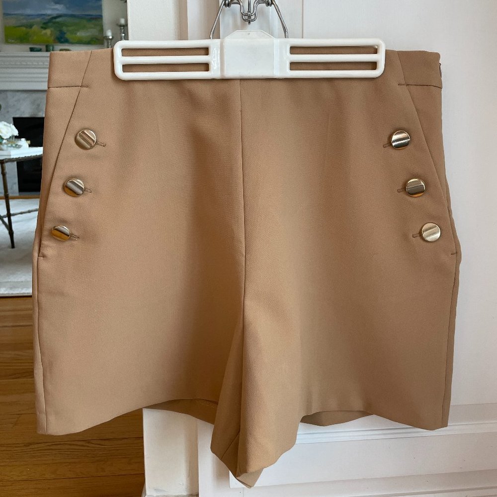 Zara Shorts with Gold Button Details in Tan: XL